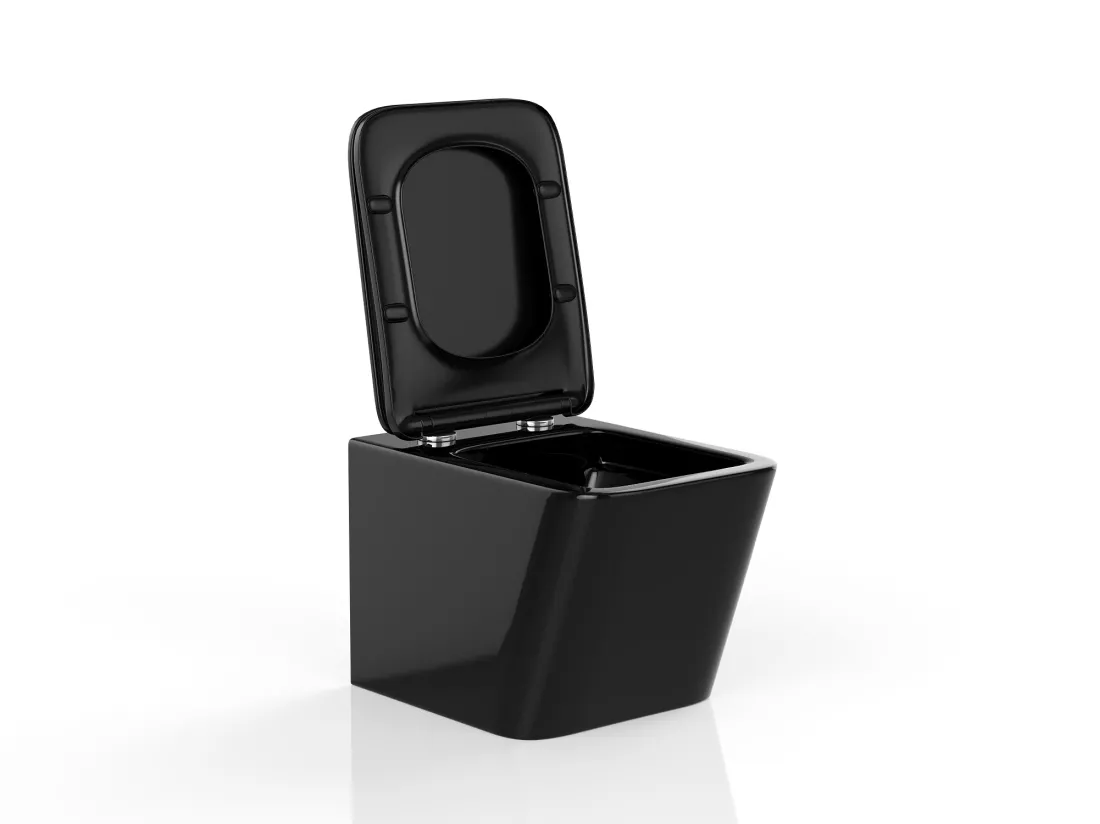 WC suspendu noir brillant en céramique sans bride - CLEMONA