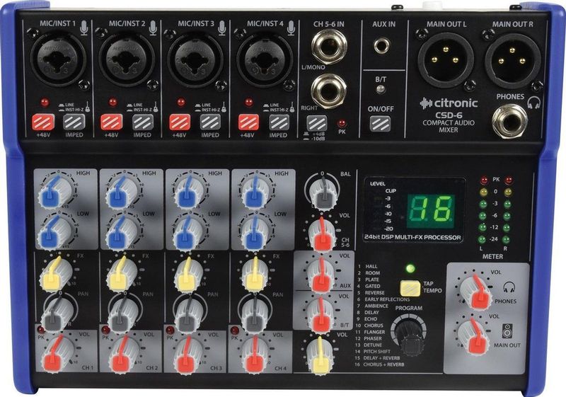 Citronic CSD-6 - Compacte Mixer - Met Bluetooth en DSP Effecten