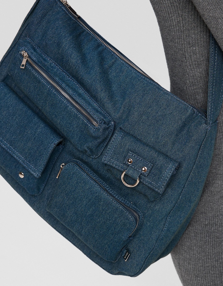 Bolsa de ombro jeans com vários bolsos