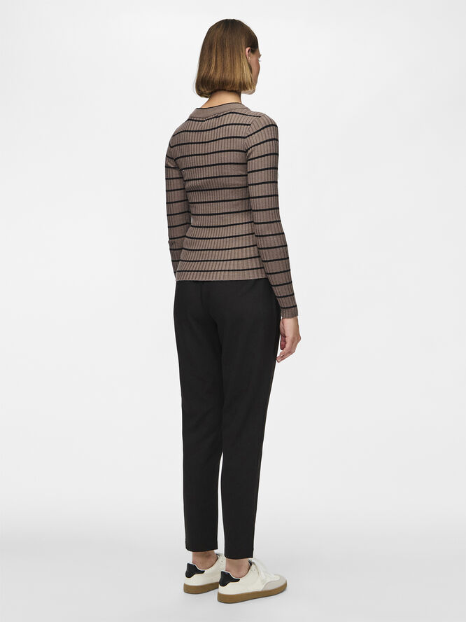 Pieces PCCRISTA LS O-NECK KNIT NOOS BC Morel/black narrow