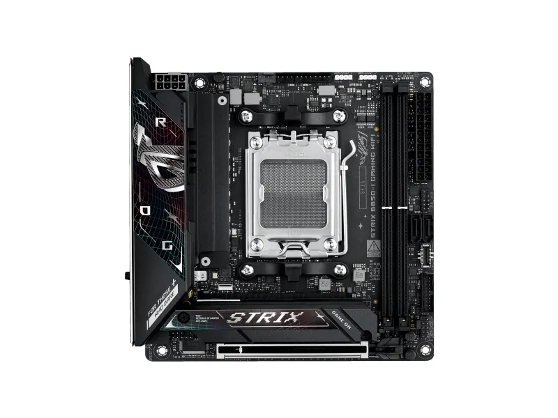 ASUS ROG STRIX B850-I GAMING WIFI - Bundkort - mini ITX - Socket AM5 - AMD B850 Chipset - USB-C 3.2 Gen 2x2, USB-C 3.2 Gen2, USB 3.2 Gen 2, USB 3.2 Gen 1 - 2.5 Gigabit LAN, Wi-Fi 7, Bluetooth - onboard grafik (CPU påkrævet) - HD Audio (8-kanaler)