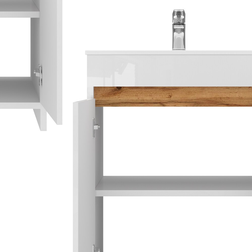 Vicco Waschbecken mit Unterschrank Lemgo 60 cm breit, Waschtisch stehend Weiß