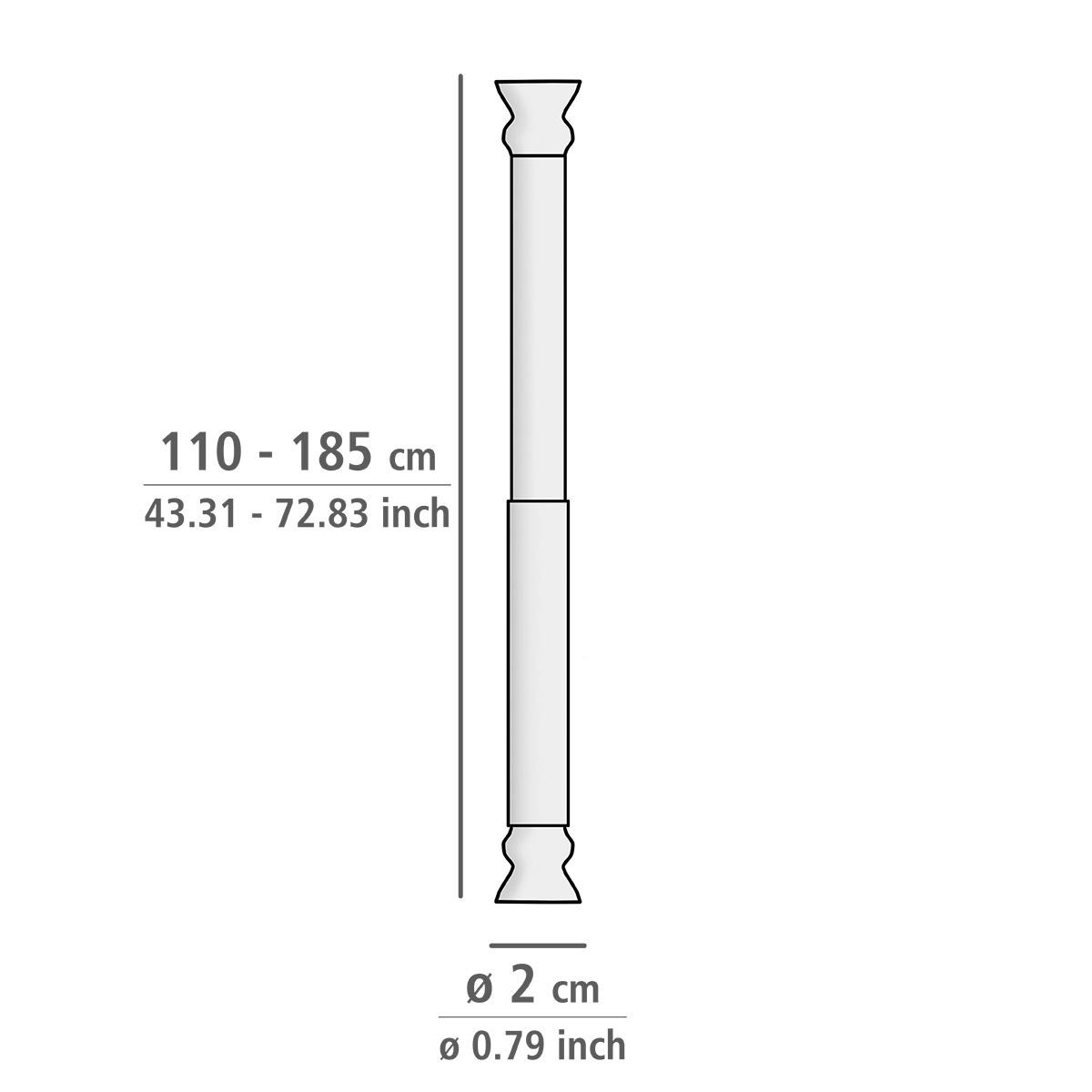 Wenko telescopische douchestang ø20mm 110-185cm chroom