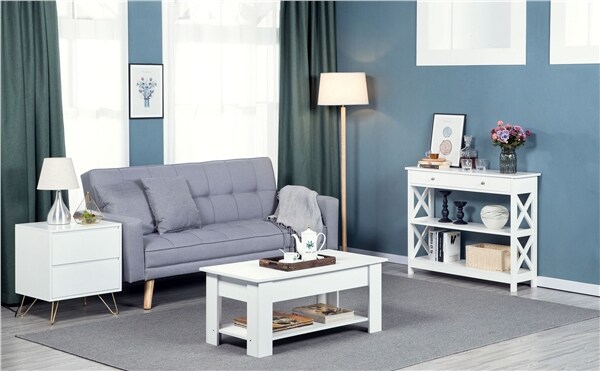 Yaheetech Couchtisch mit Höhenverstellbarer Platte Kaffeetisch ausziehbarer Wohnzimmertisch Sofatisch für Wohnzimmer, Büro, weiß