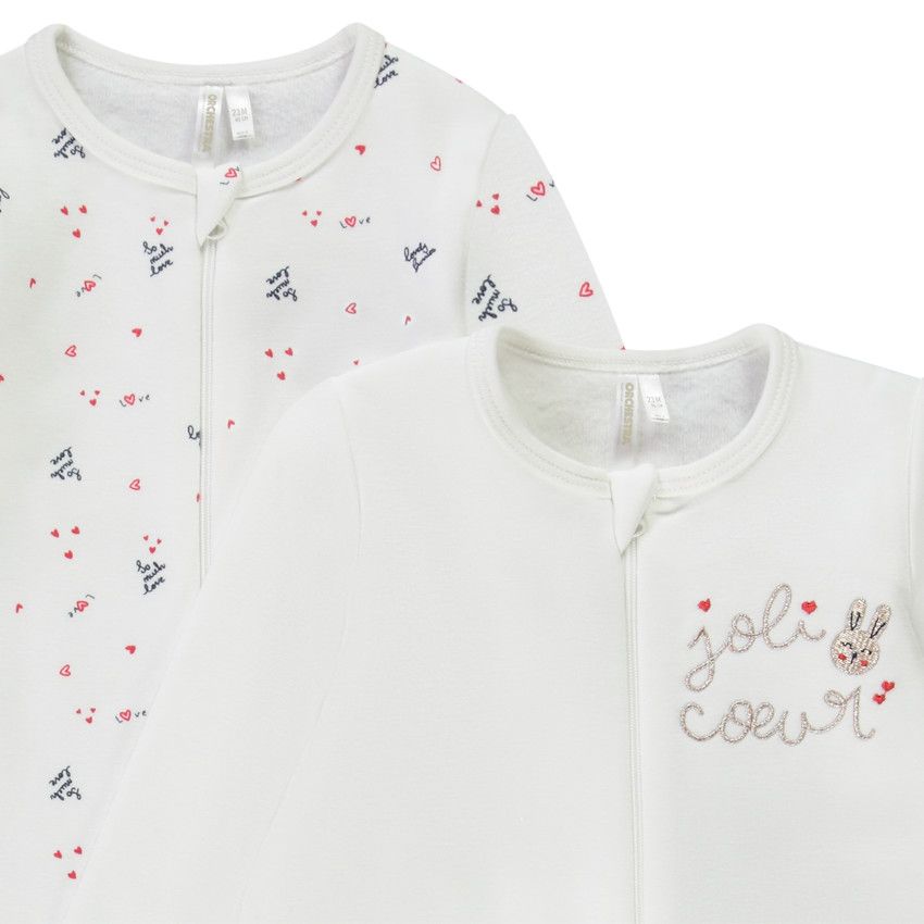 Lot de 2 dors-bien zippés pour bébé fille - Ecru