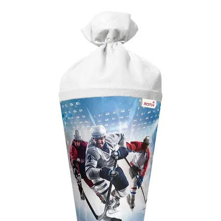 Roth Motiv-Schultüte, Eishockey, 70cm, rund, Rot(h)-Spitze, Filzverschluss