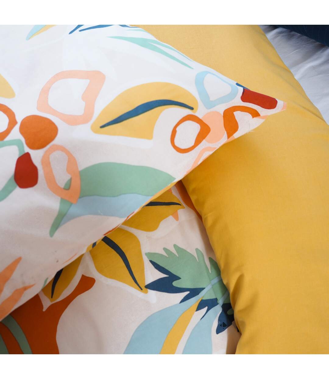 Parure de lit 260x240 cm coton BCI adouci LUCIA Jaune Cobalt 3 pièces
