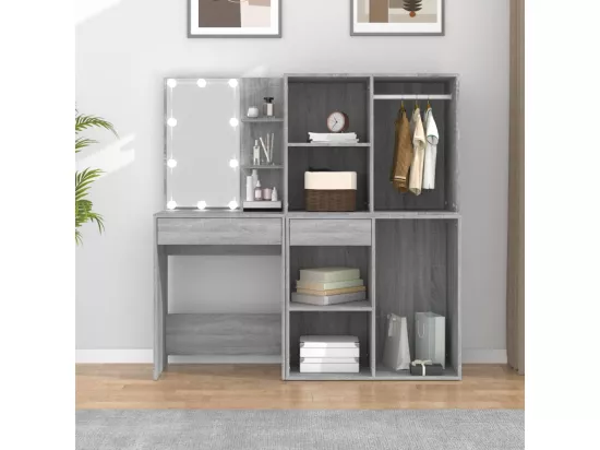 Coiffeuse à LED avec armoires Sonoma gris Bois d'ingénierie