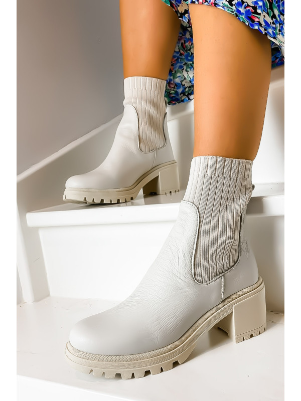 Reqins - Bottines DITA Cuir Grainé Blanc