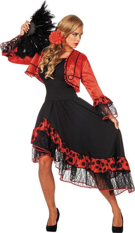 Spaanse Carmen - Jurk & Jas - Rood - Polyester