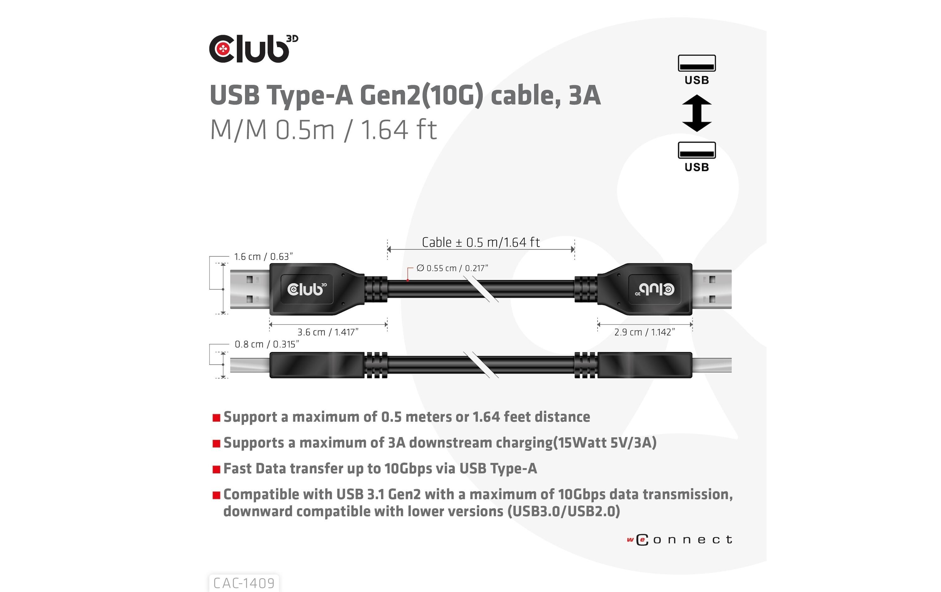 USB-Kabel CAC-1409 USB A - USB A 0.5 mUSB Typ-A Kabel mit einer Länge von 0.5m