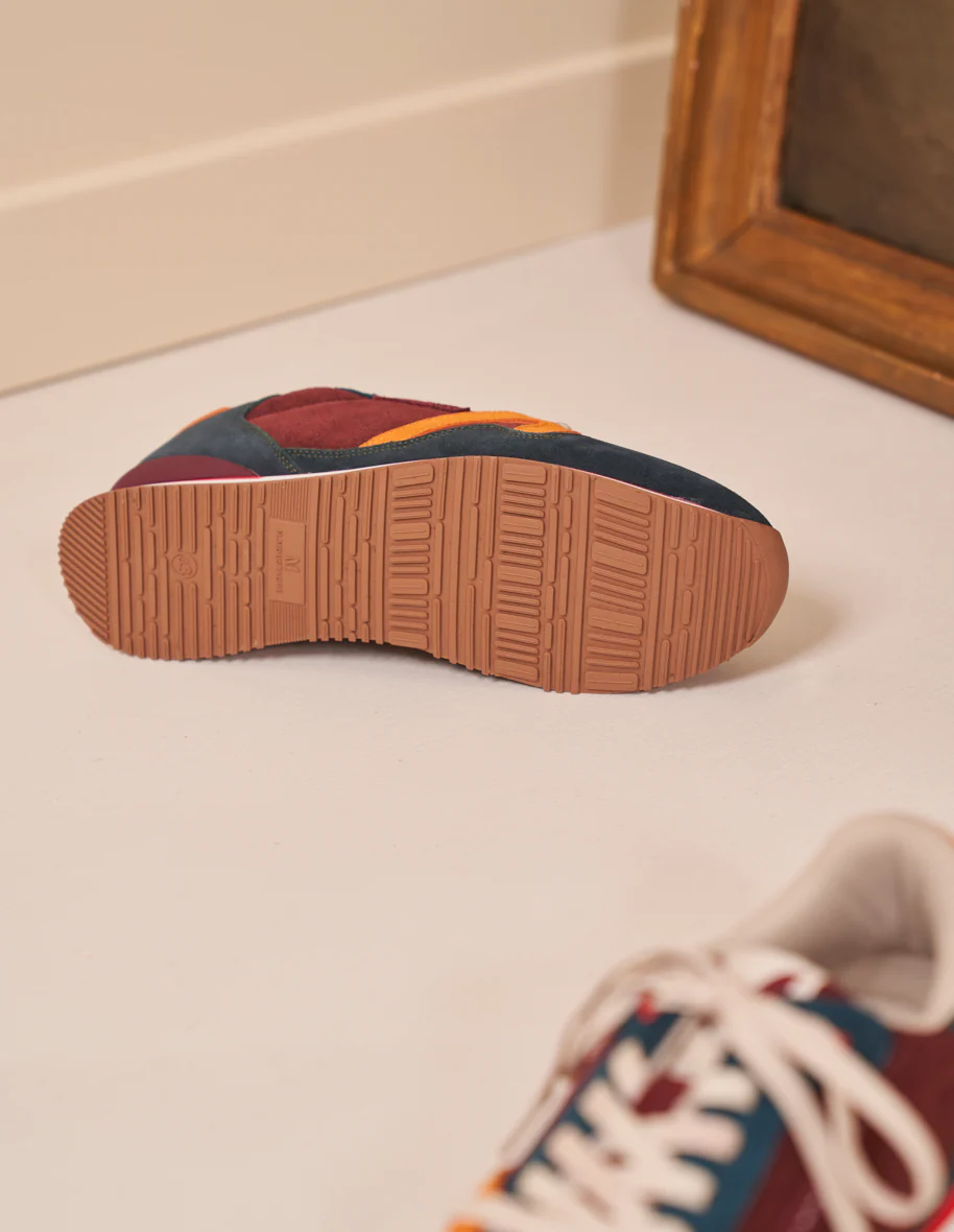 Baskets basses André - Suède vegan petrole bordeaux orange