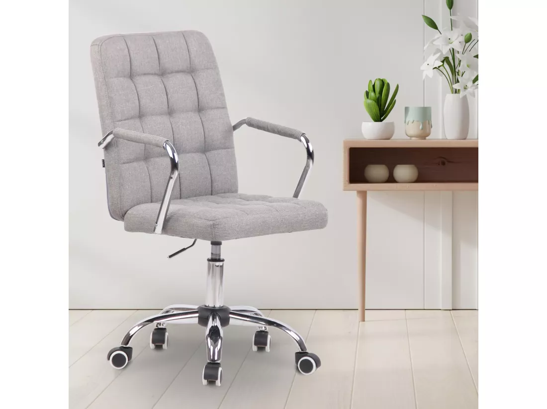 Chaise de bureau - Tissu & Métal chromé - Gris - Terni