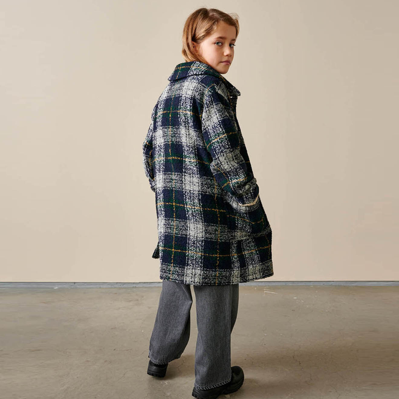 Bellerose Manteau droit Craft à carreaux bleu gris