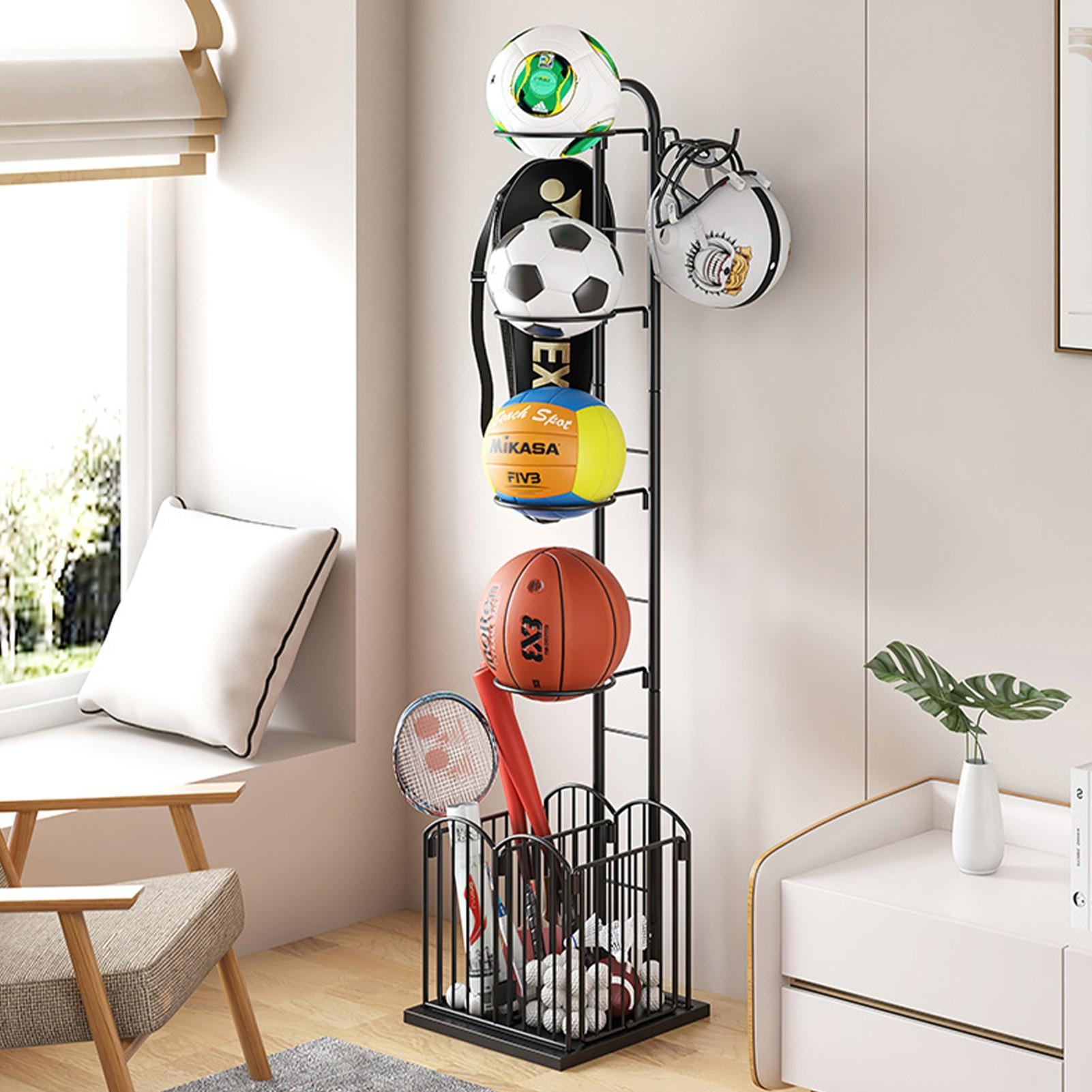 (152x30x25cm) Metall Sport Zubehör Organizer Regal mit Ball Halterung - Schwarz