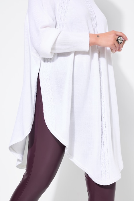 Pullover, Poncho-Style, Zopfmuster, Zipfelsaum