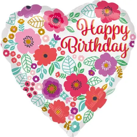 amscan Folienballon Happy Birthday in Herzform, 43 cm