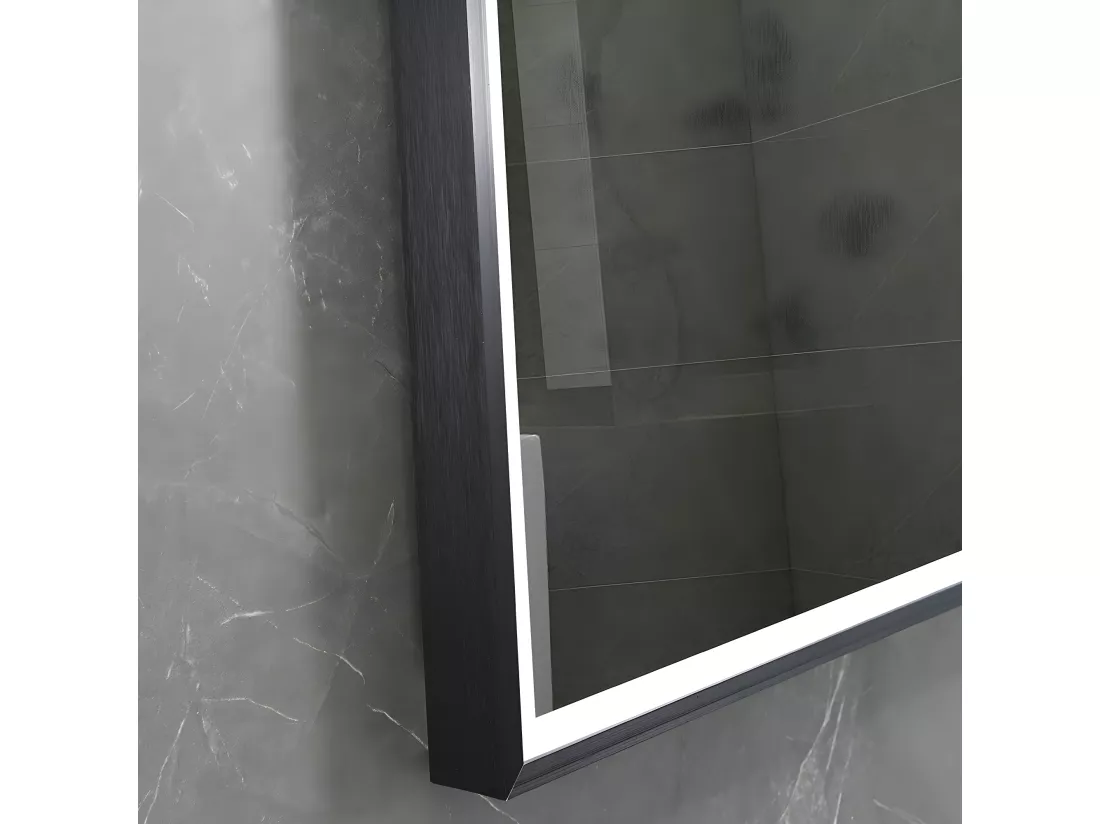 LuxuryBain- Miroir de salle de bain LED 110x60cm anti buée avec cadre en aluminium noir- LB-126080