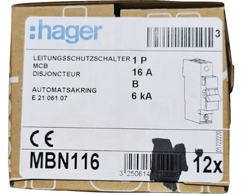 Hager MBN 116 16A Miniatuurschakelaar B 6kA 1-polig