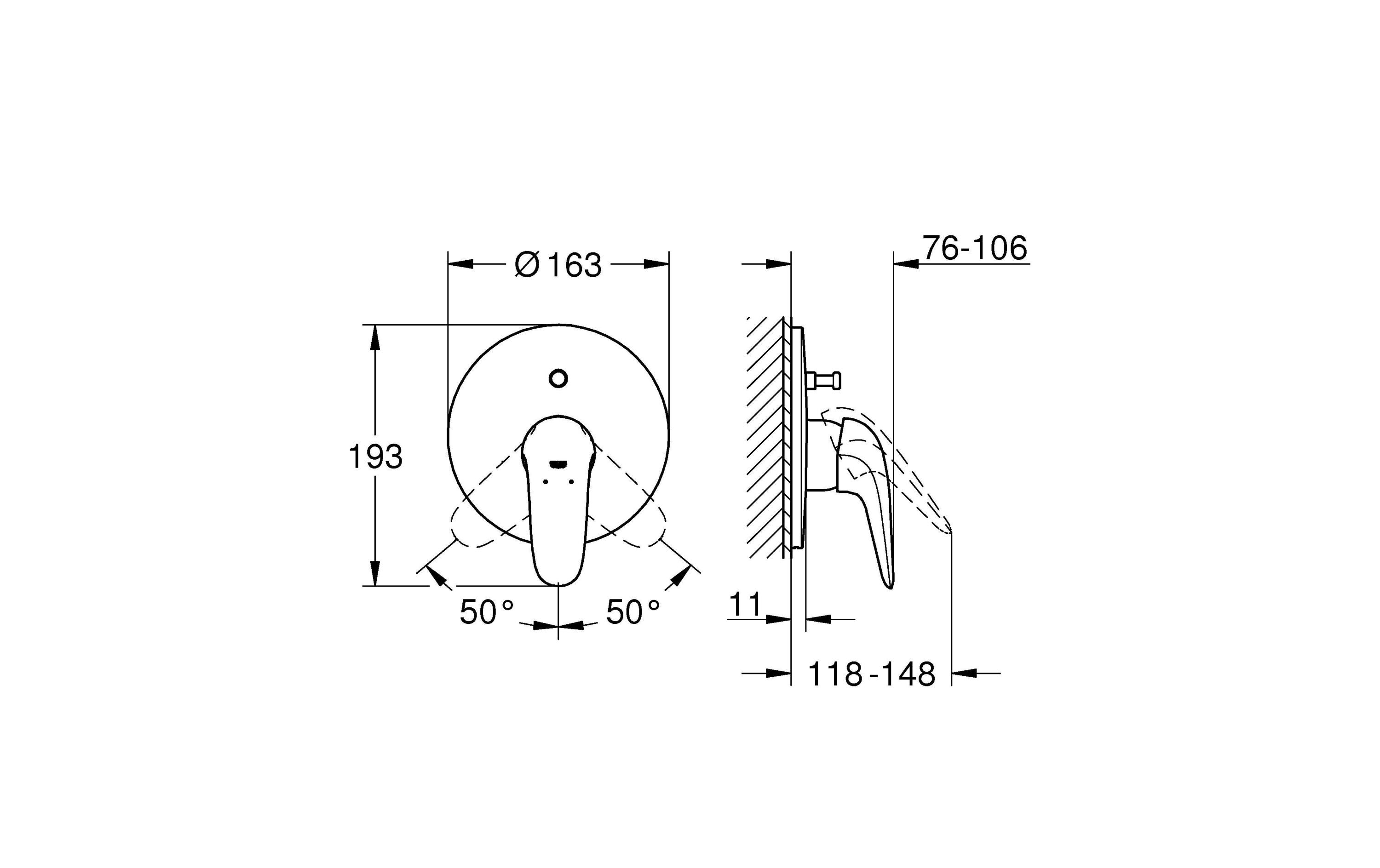 Badewannenarmatur Eurostyle 46 mm, Chrom<br>Einhand-Wannenbatterie