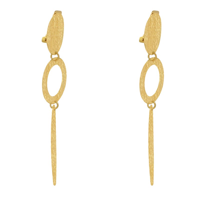 Boucles d'Oreilles Clip Laiton Doré Pastille Anneau et Amande