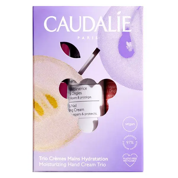 Trio de cremes para mãos Caudalie para hidratação