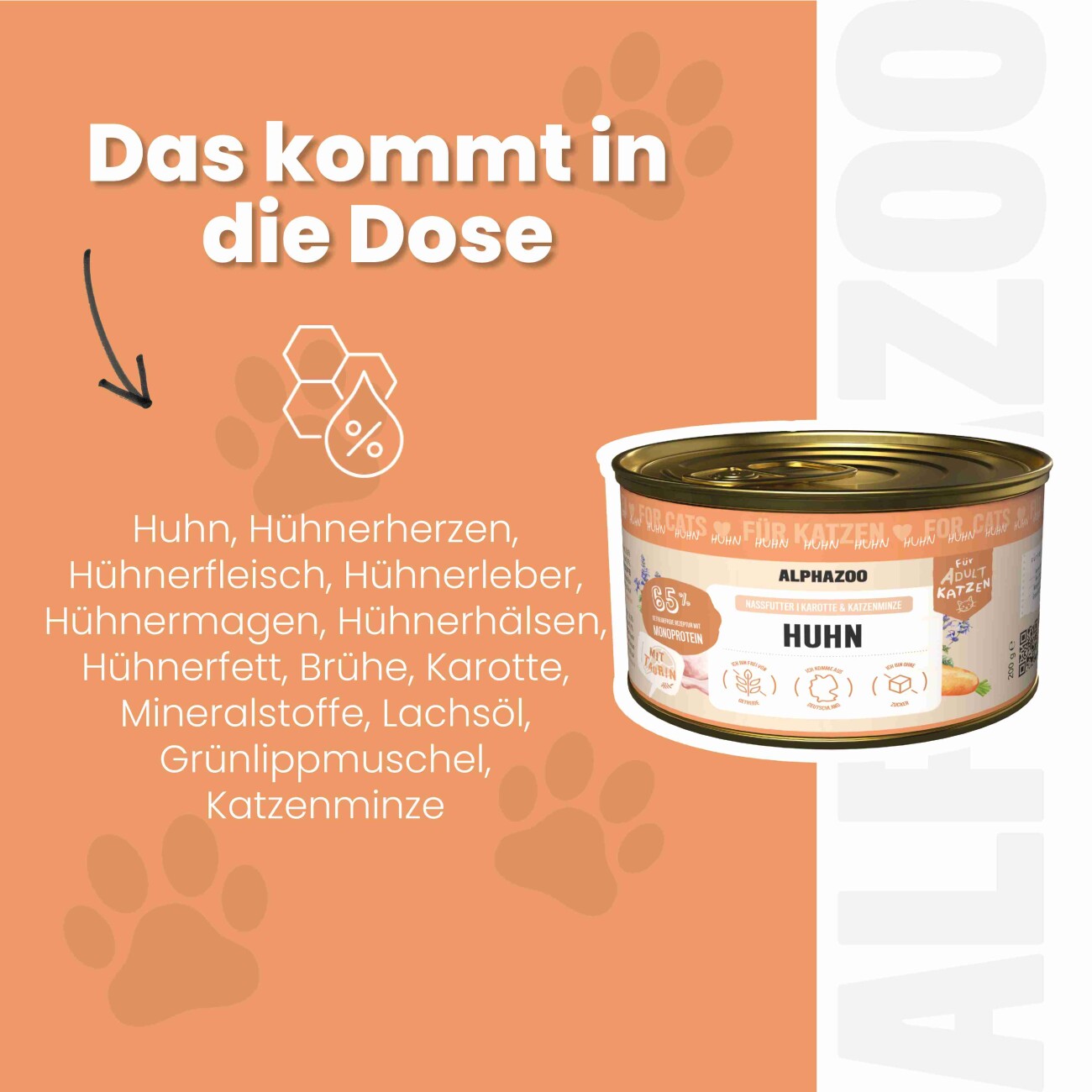 ALPHAZOO Nassfutter Monoprotein Huhn 6x200g für Katzen