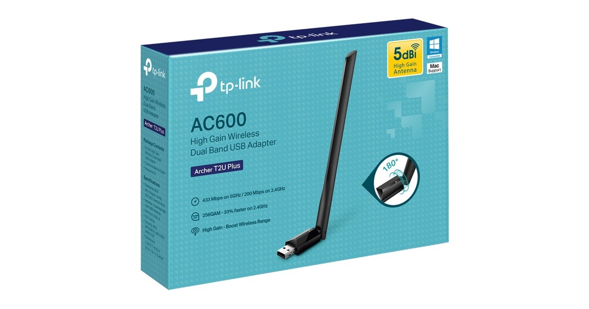 TP-LinkArcher T2U Plus AC600 Draadloze High-gain Dual-band USB-adapter wlan adapter  (Zwart)