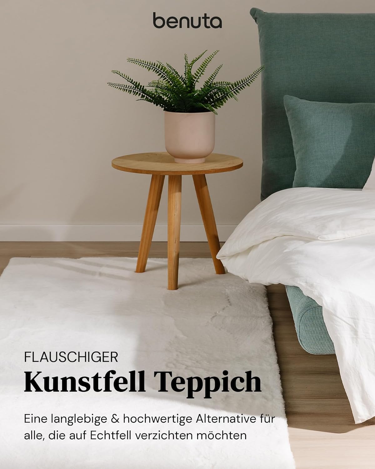 benuta Basic Kunstfaser Fellteppich Furry - Creme 200x290 cm - Weicher Wohnzimmerteppich - Anti-Rutsch-Rückseite - Waschbar - Für Fußbodenheizung geeignet