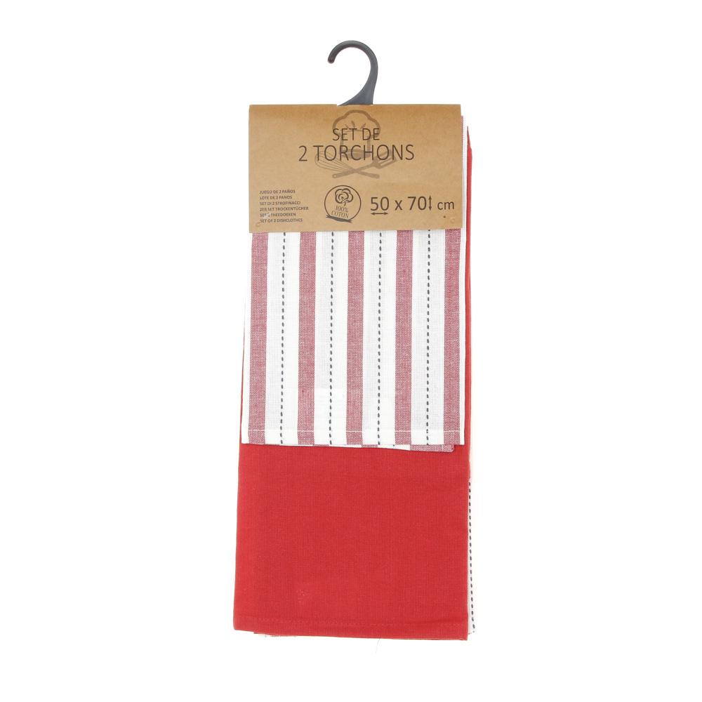 NO MARK Set 2 Torchons Rouges/Blanc Charlize 50x70cm
