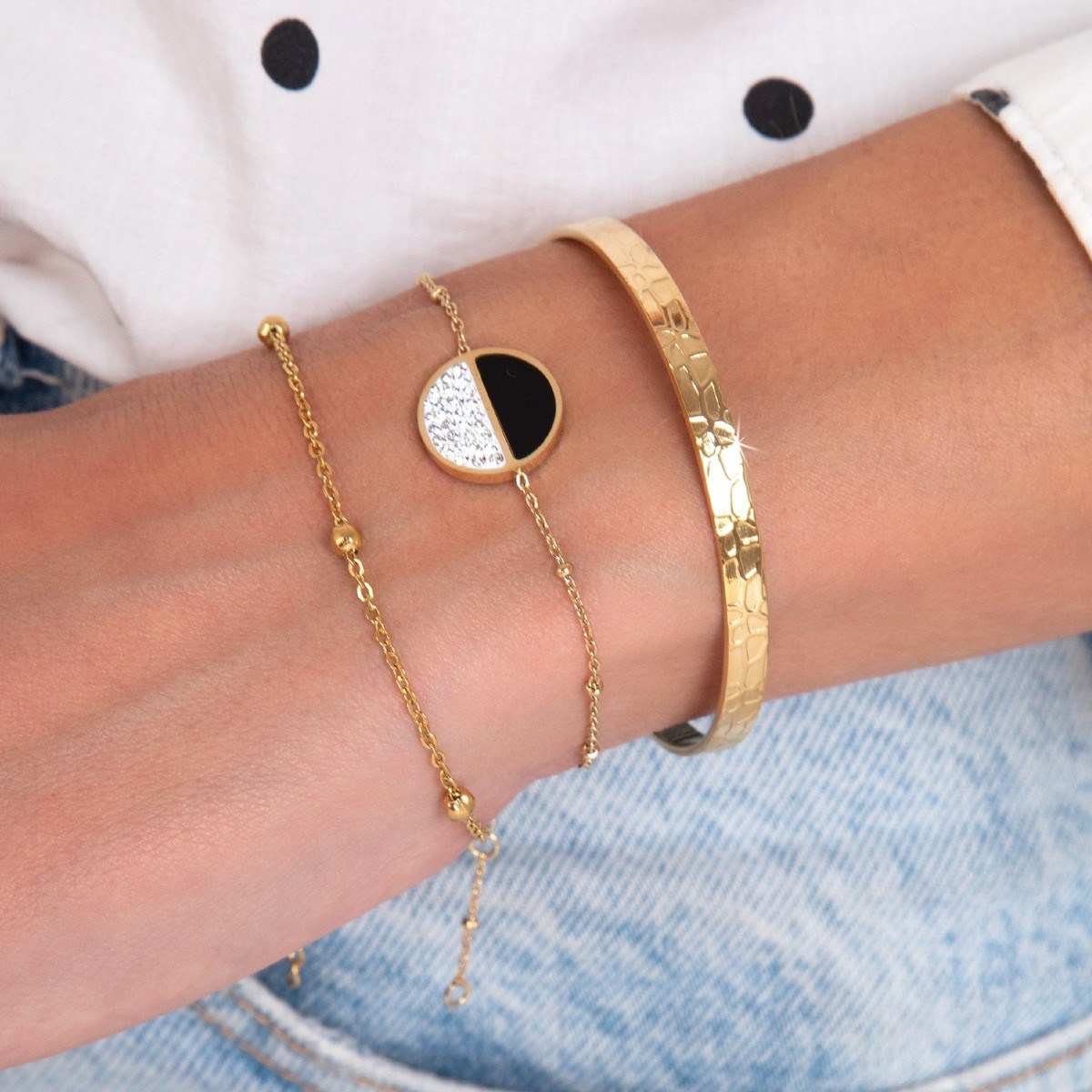 Lot de 3 bracelets SC Bohème en Acier Finement doré orné de cristaux scintillants