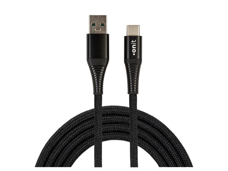 onit USB 2.0-Kabel USB A - USB C 1 m, Schwarz Verbindungskabel mit geflochtener Nylonummantelung