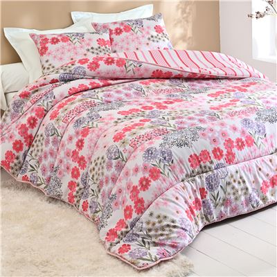 Couette DÉCO DOUBLE FACE motif fleurs/rayures - Becquet Création - Légère ou chaude