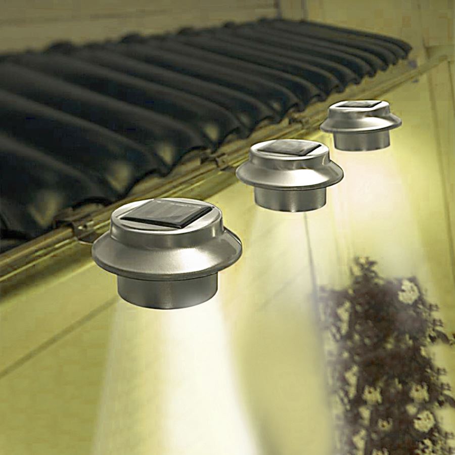 Solar-Dachrinnenleuchten aus Edelstahl 3er-Set