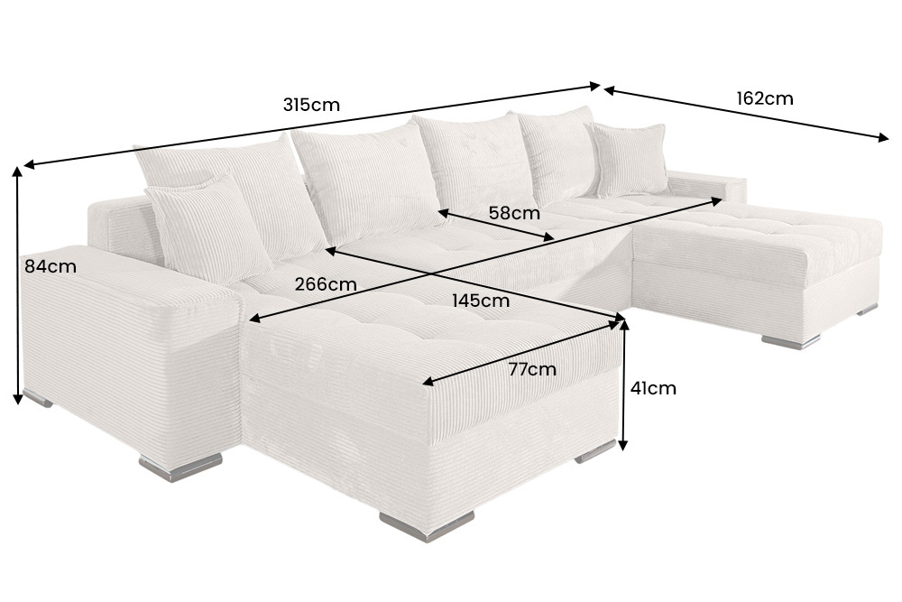 XXL Wohnlandschaft LODGE 315cm champagner beige Cord Sofa mit Schlaffunktion
