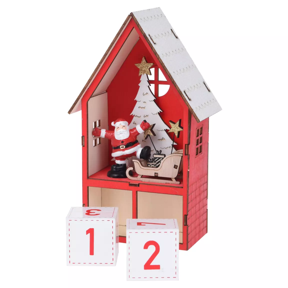 Calendrier de l'Avent lumineux Maison du Père Noël Rouge