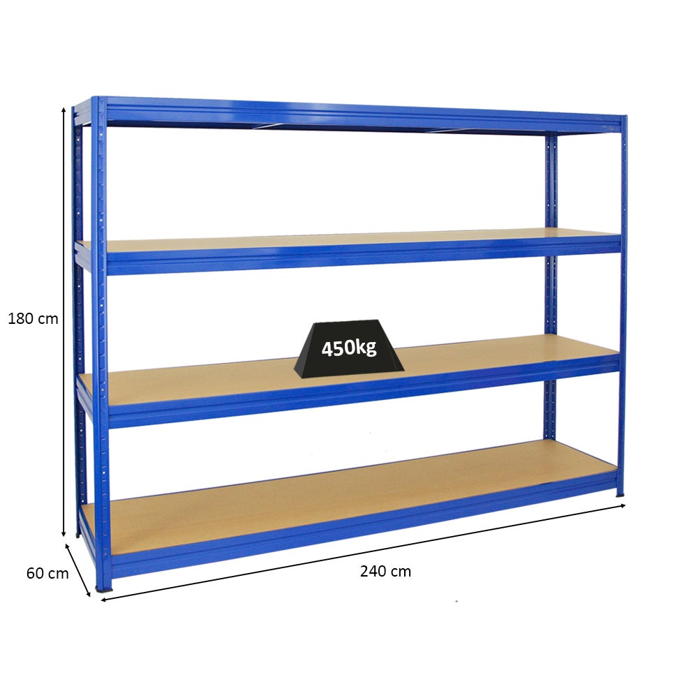 PROREGAL Heavy-Duty Stellingkast Dino HxBxD 180 x 240 x 60 cm Plankdraagvermogen 450 kg Blauw
