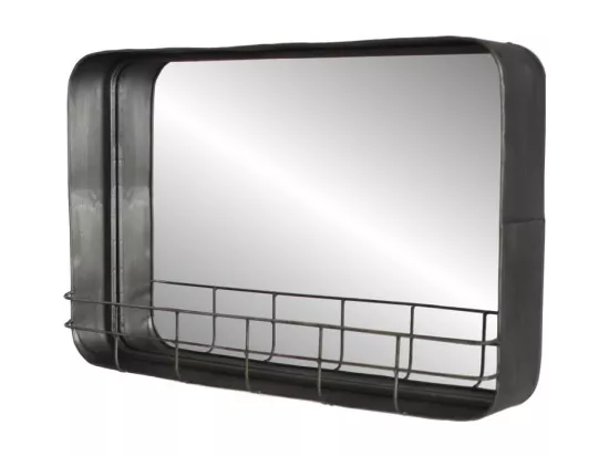 Miroir étagère murale en métal gris 49 x 30 cm