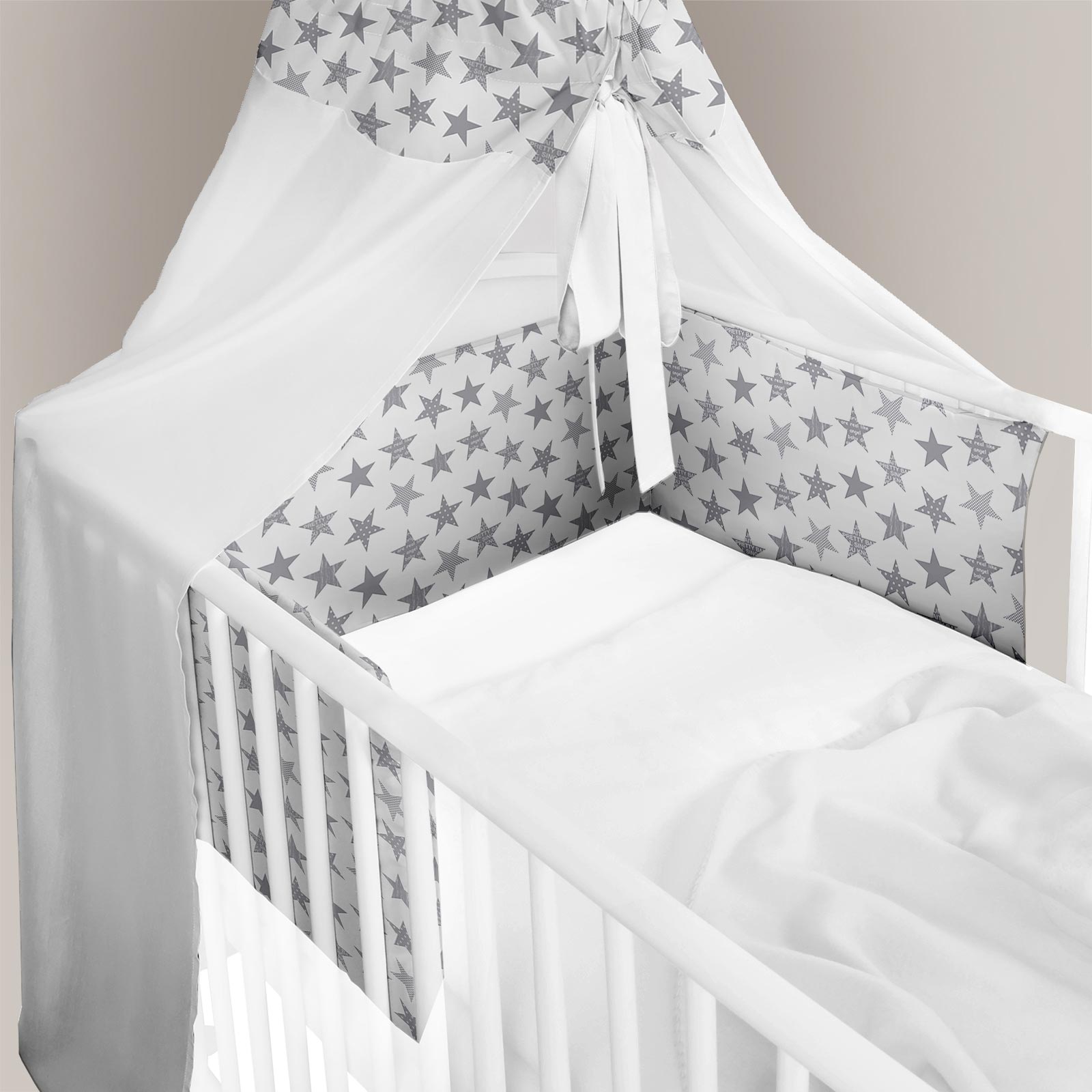 2-teiliges Bettset - Nestchen mit Himmel - grau - Stars