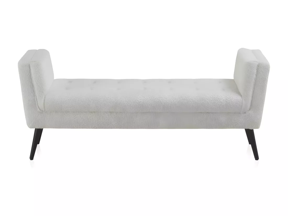 Banc recouvert de tissu blanc et pieds en bois noir
