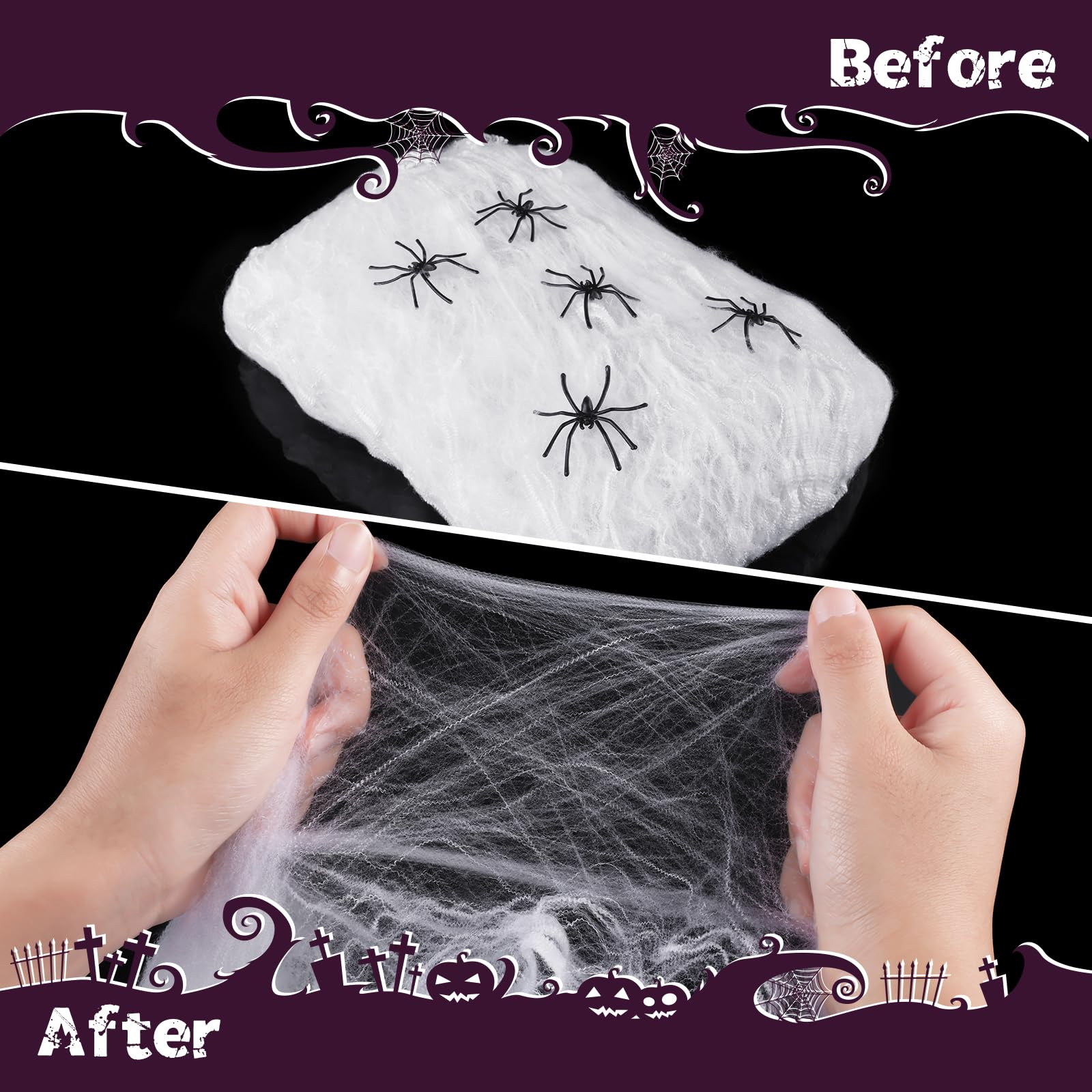 (216g) Halloween Spinnen Netz Grusel Party Deko Dehnbare Spinnwebe inkl. Spinnen - Weiss