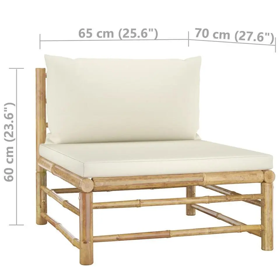 vidaXL - Loungeset - Crèmewitte - Bamboe - 6 stuks - Met kussens