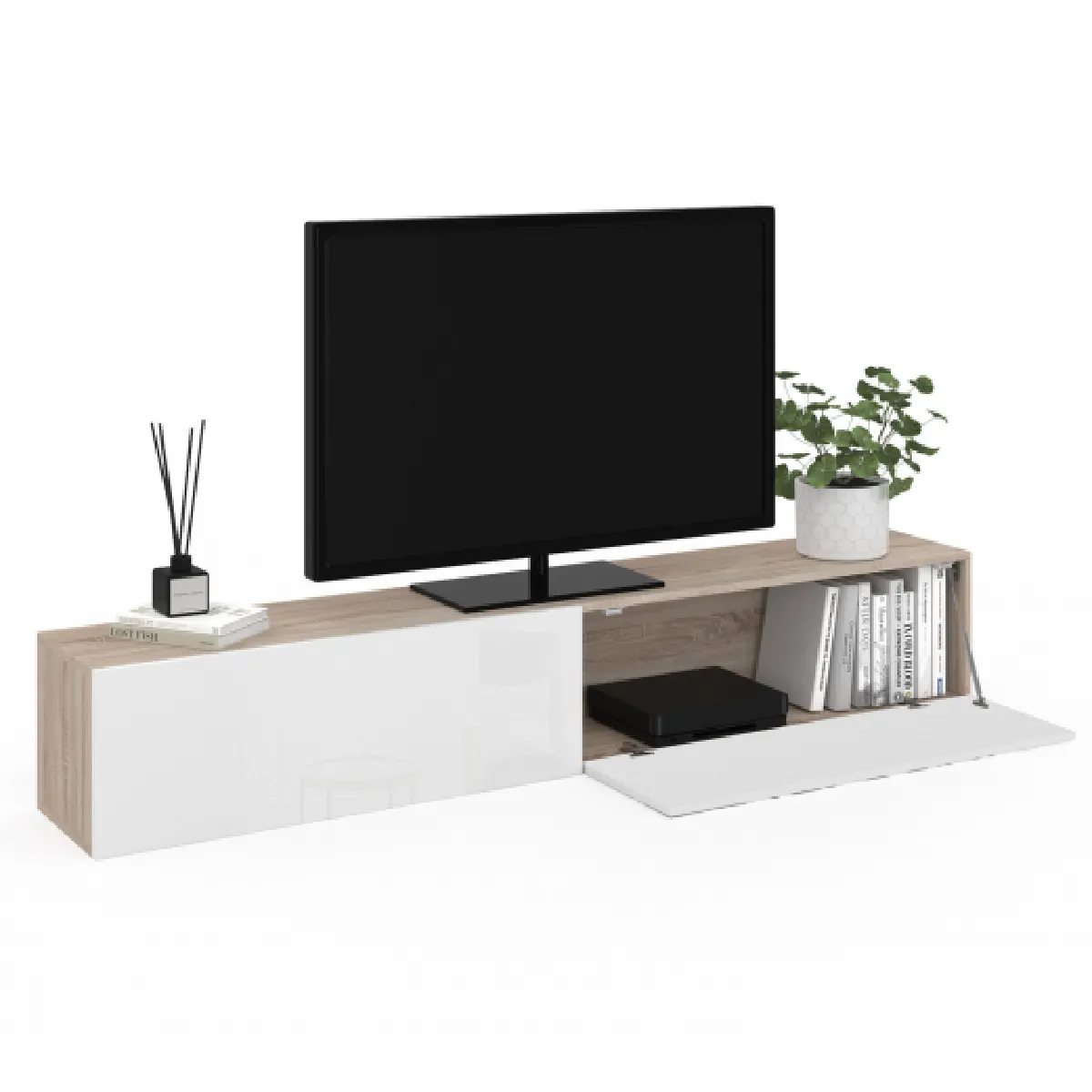 Idmarket MARKET ELIO Meuble TV 180 cm bois et blanc