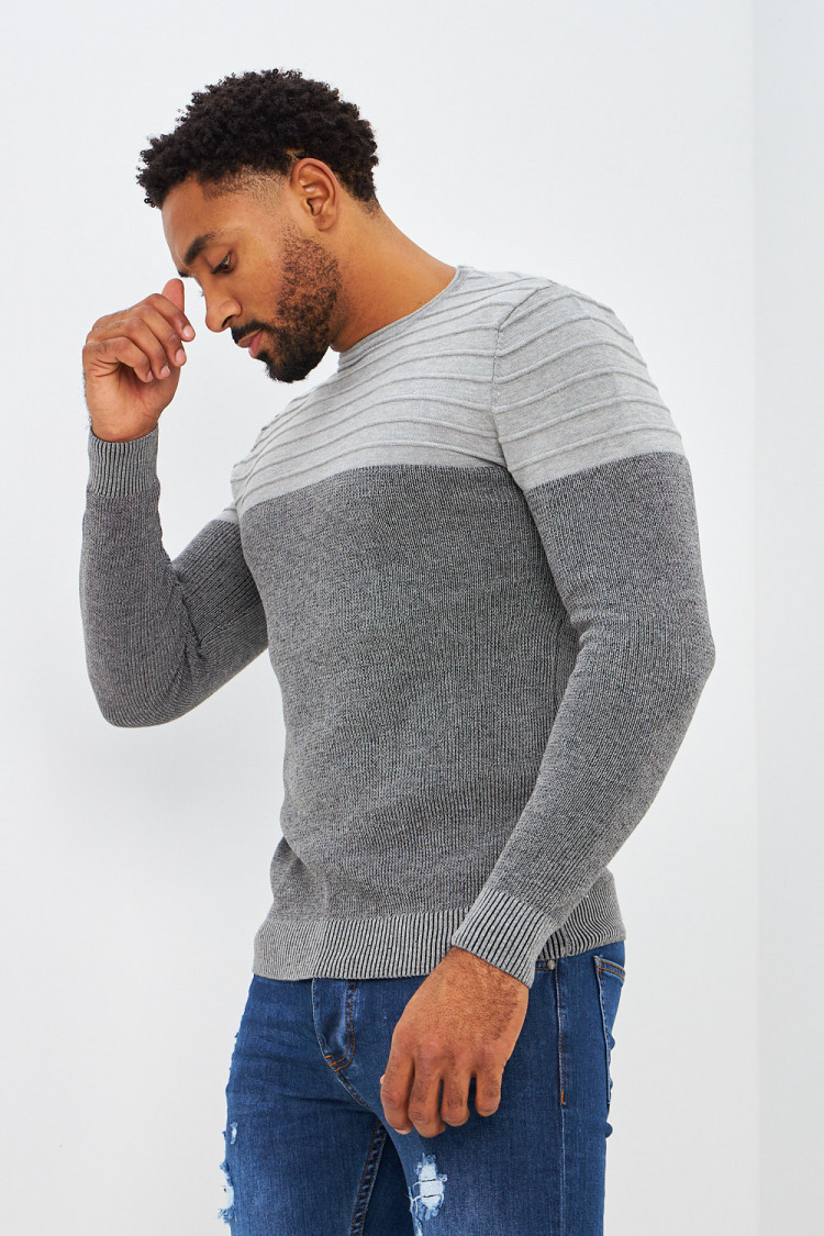 Pull fin bicolore gris et noir
