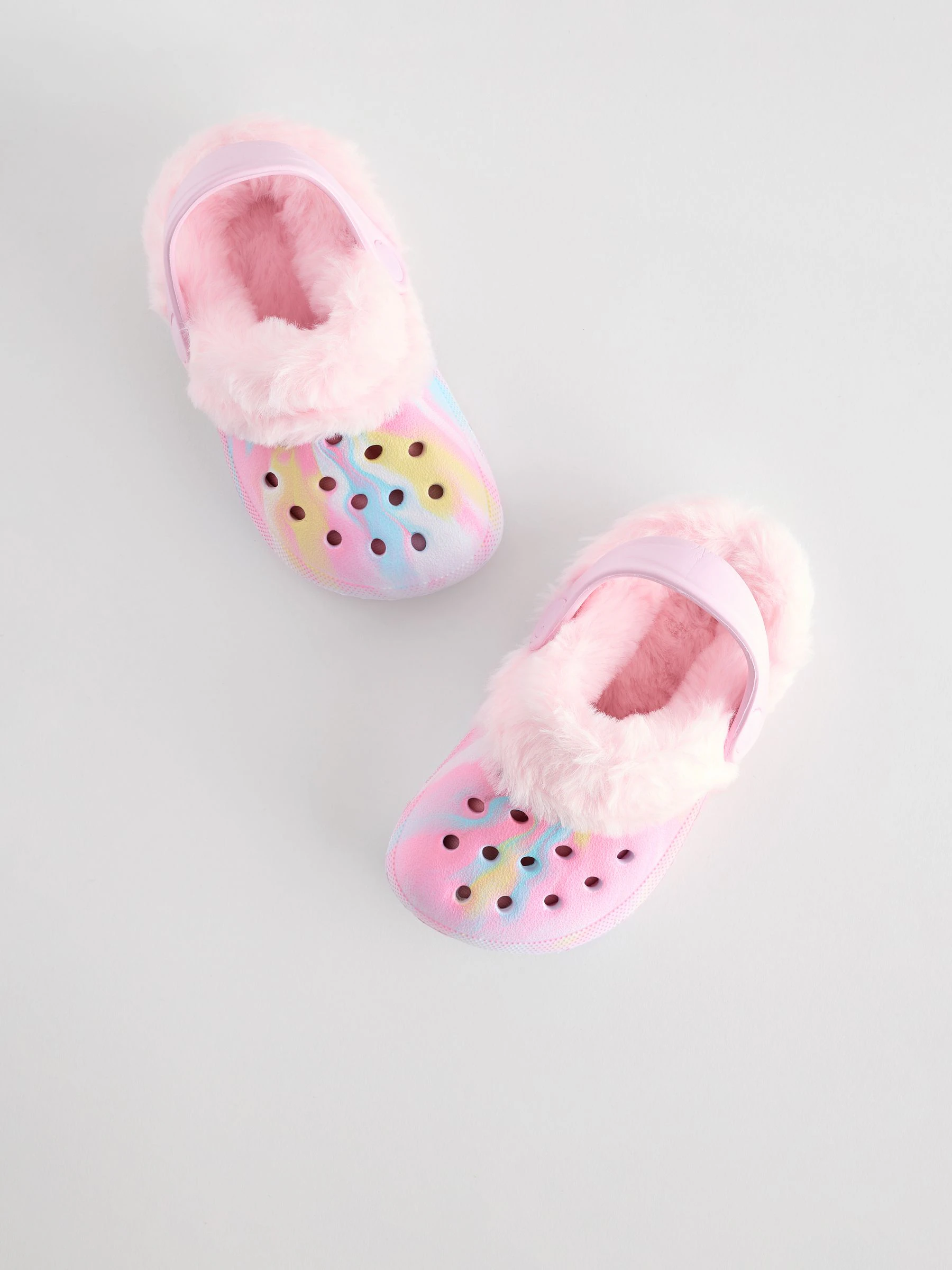 Roze met gemarmerde print - Pantoffelklompen met voering van imitatiebont