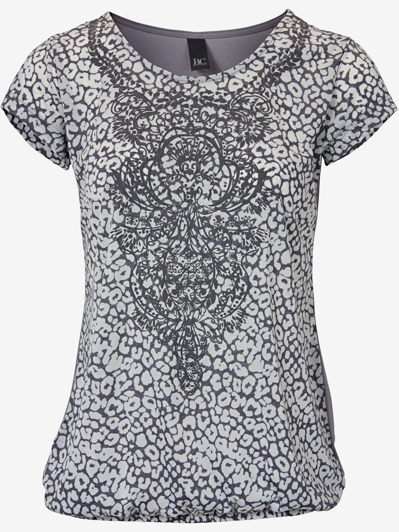 T-shirt à encolure ronde qualité dévoré, imprimé effet ton sur ton