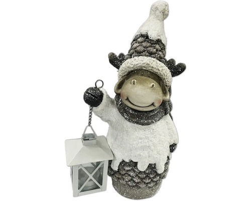 Decoratieve rendierlantaarn Lafiora 17 x 14,5 x 33 cm bruin wit
