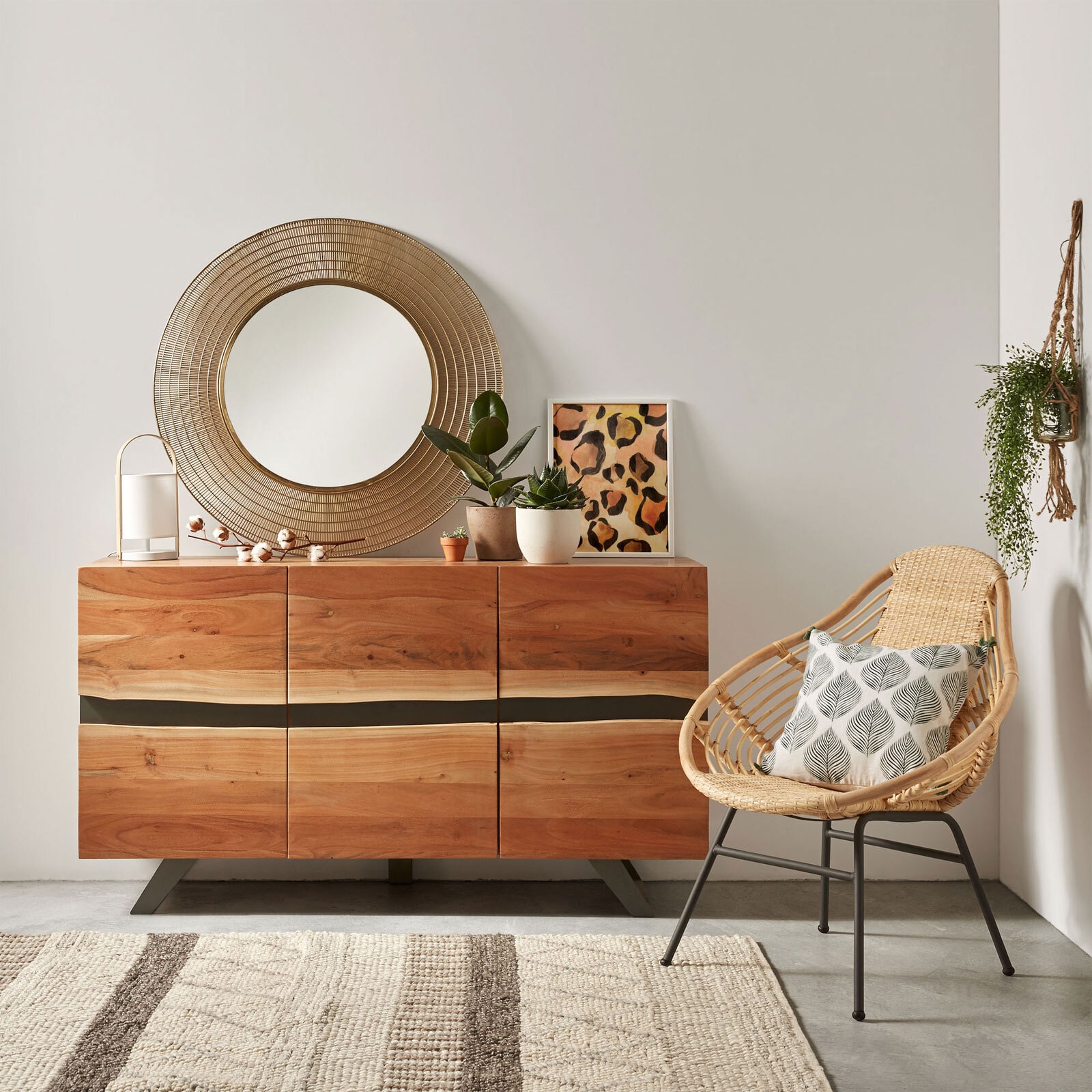Kave Home Spiegel rund PLAX 80 cm Messingfarbig