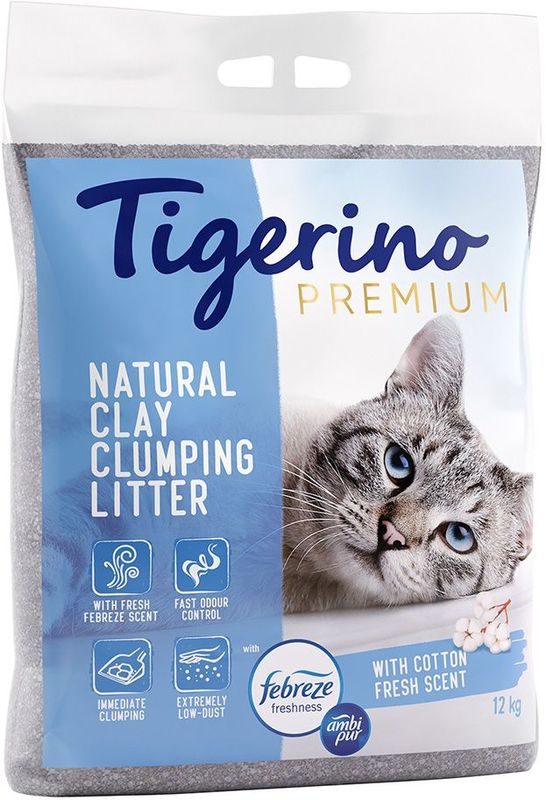 Tigerino Premium - Febreze/Ambi Pur Freshness - Kattenbakvulling - 2x12kg - Frisse Katoenbloesem Geur