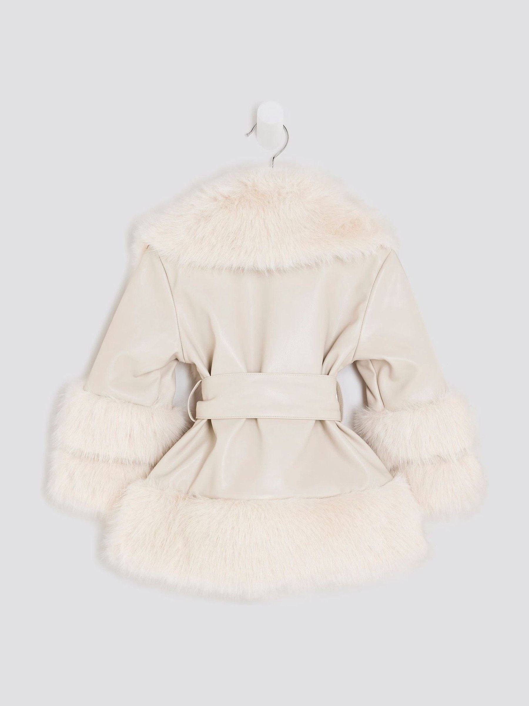River Island - Jas met overslag en imitatieleer en -bont voor meisjes